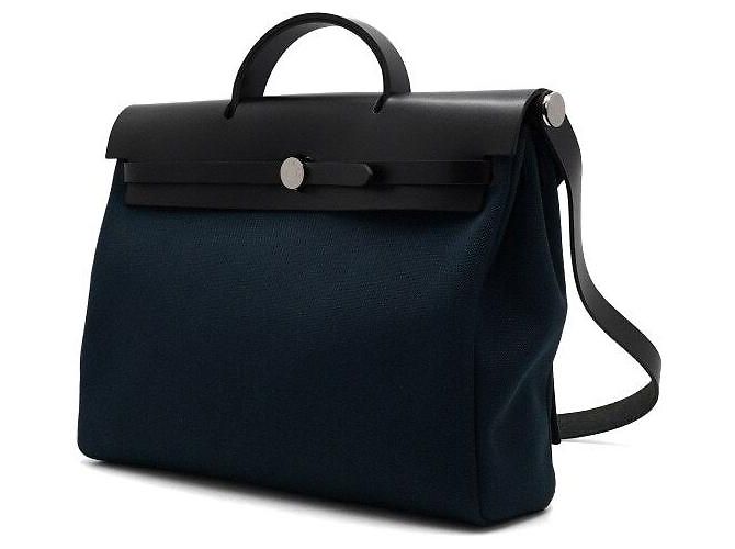 Hermès Borsa Tote e Messenger in tela Blue Ocean Noir con dettagli Hunter Hardware - vista 3