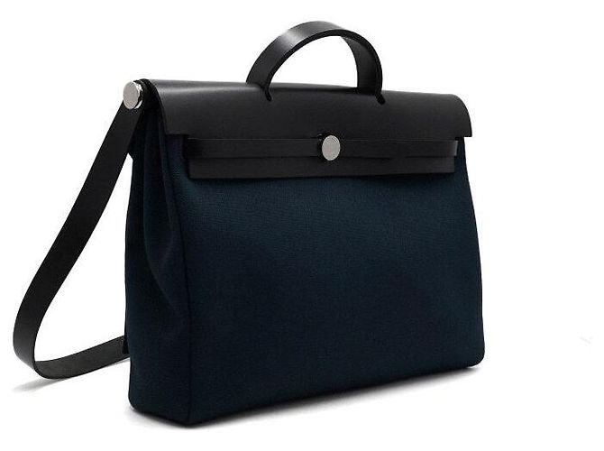 Hermès Borsa Tote e Messenger in tela Blue Ocean Noir con dettagli Hunter Hardware - vista 4