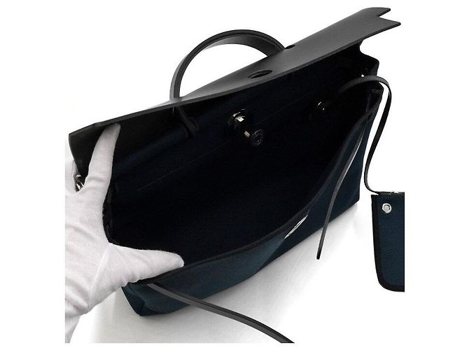 Hermès Borsa Tote e Messenger in tela Blue Ocean Noir con dettagli Hunter Hardware - vista 7