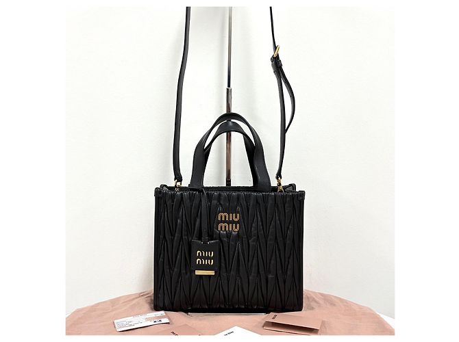 Miu Miu Nappa Tote Bag Schultertasche Schwarz - Ansicht 6