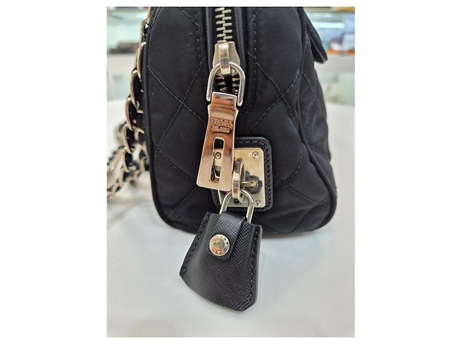 Prada Borsa a tracolla e crossbody Tesuto Impuntura Quilting Chain Black Nero - vista 20