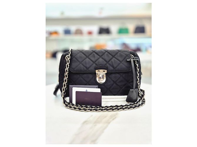 Prada Borsa a tracolla e crossbody Tesuto Impuntura Quilting Chain Black Nero - vista 9