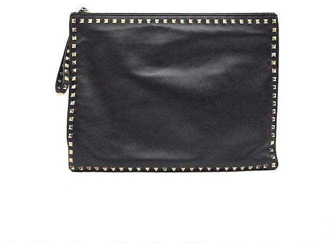 Clutch Rockstud Valentino in pelle nera Nero - vista 3