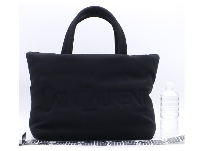 Borsa Tote Puffer Larga in Cotone Nero Yves Saint Laurent - vista 3