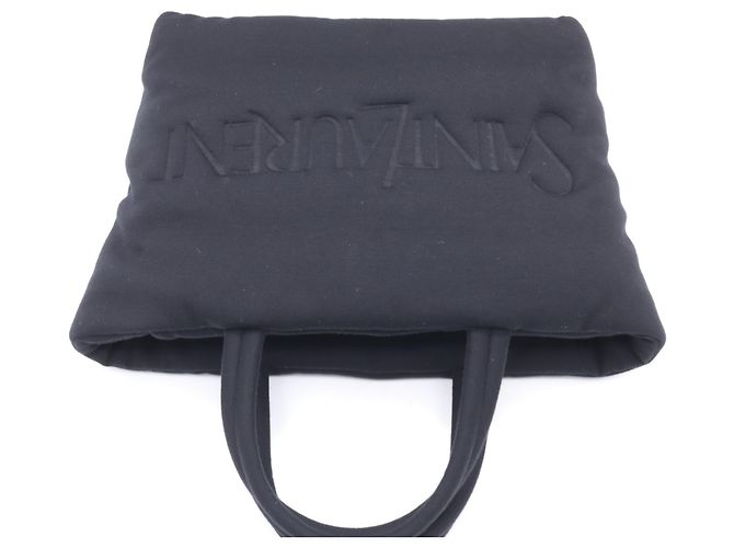 Borsa Tote Puffer Larga in Cotone Nero Yves Saint Laurent - vista 6