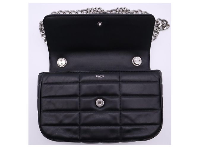 Céline Borsa a tracolla Celine Monochrome in pelle di vitello nera con catena Nero - vista 13