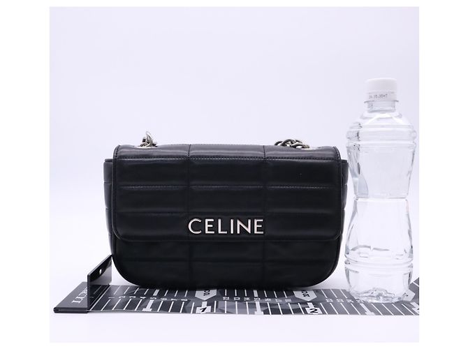 Céline Borsa a tracolla Celine Monochrome in pelle di vitello nera con catena Nero - vista 3