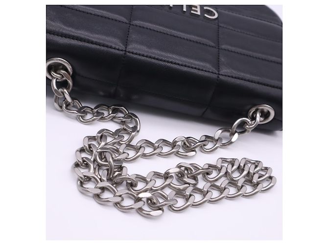 Céline Borsa a tracolla Celine Monochrome in pelle di vitello nera con catena Nero - vista 5