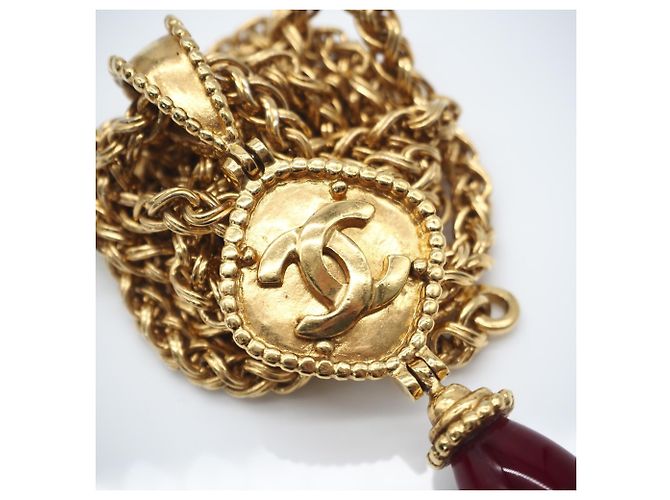 Collar largo Chanel Coco Mark Roja Dorado - vista 10