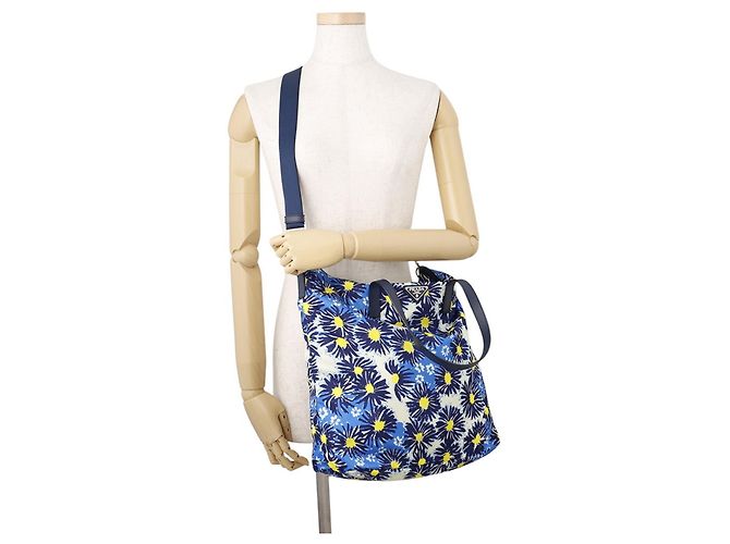 Prada Tote Bag mit Blumenprint Blau Gelb - Ansicht 5