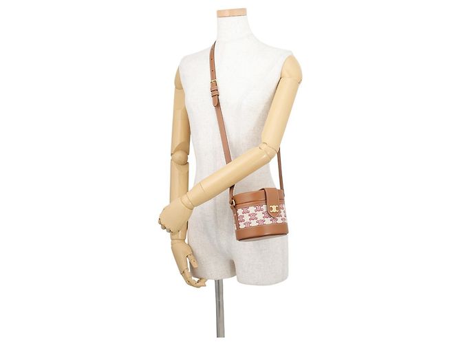 Céline Borsa Celine Triomphe Tambour Small Marrone Rosso Beige - vista 4