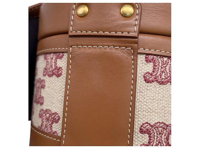 Céline Borsa Celine Triomphe Tambour Small Marrone Rosso Beige - vista 6