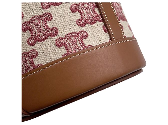 Céline Borsa Celine Triomphe Tambour Small Marrone Rosso Beige - vista 7