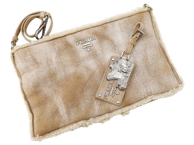 Borsa Tote Prada in pelliccia beige - vista 17