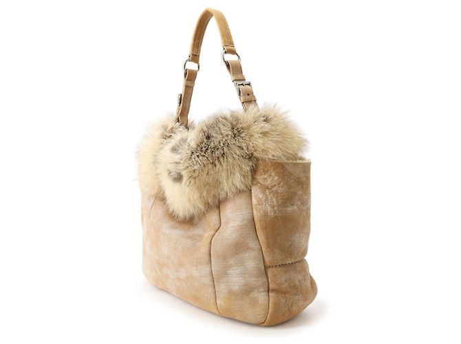 Borsa Tote Prada in pelliccia beige - vista 2