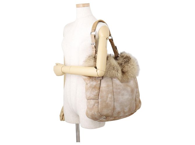 Borsa Tote Prada in pelliccia beige - vista 4