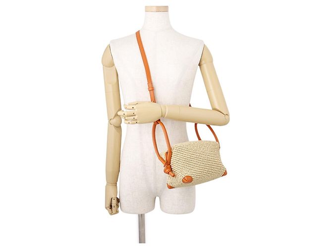 Borsa Bottega Veneta Loop in pelle e rafia Marrone - vista 5