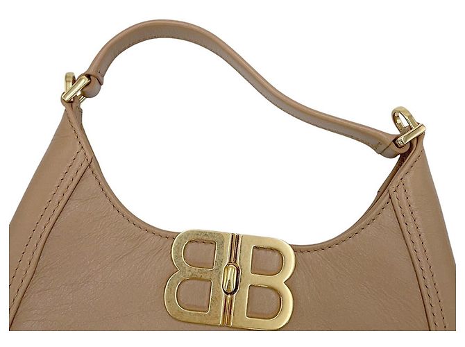 Borsa Balenciaga BB Soft Hobo in pelle beige - vista 10