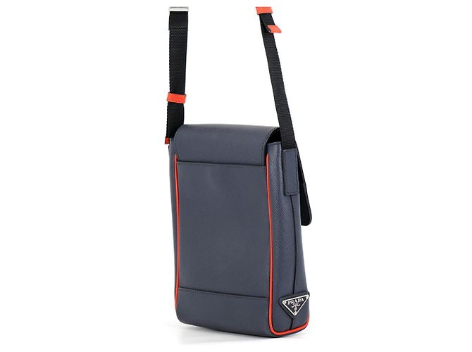 Borsa a tracolla Prada Triangle in pelle Saffiano Arancione Blu navy - vista 2