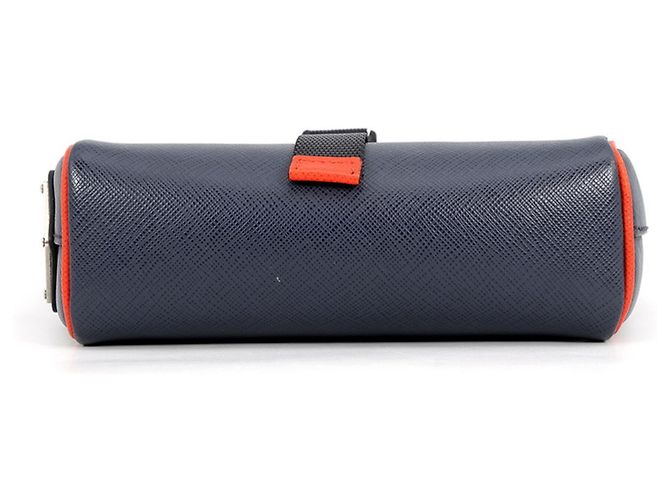 Borsa a tracolla Prada Triangle in pelle Saffiano Arancione Blu navy - vista 3
