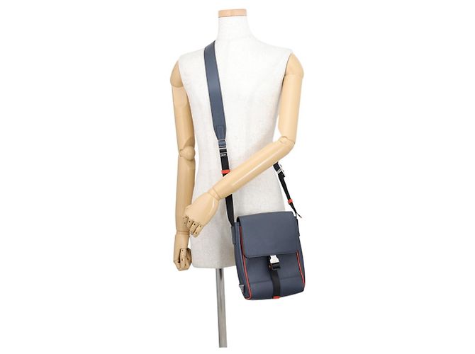 Borsa a tracolla Prada Triangle in pelle Saffiano Arancione Blu navy - vista 4
