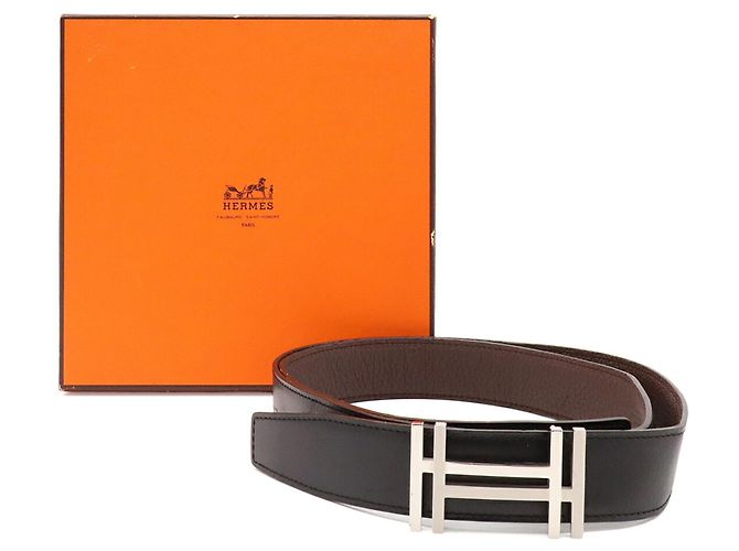 Hermès Hermes H O Carre Gürtel Doppelseitig Wendbar Braun Schwarz - Ansicht 8
