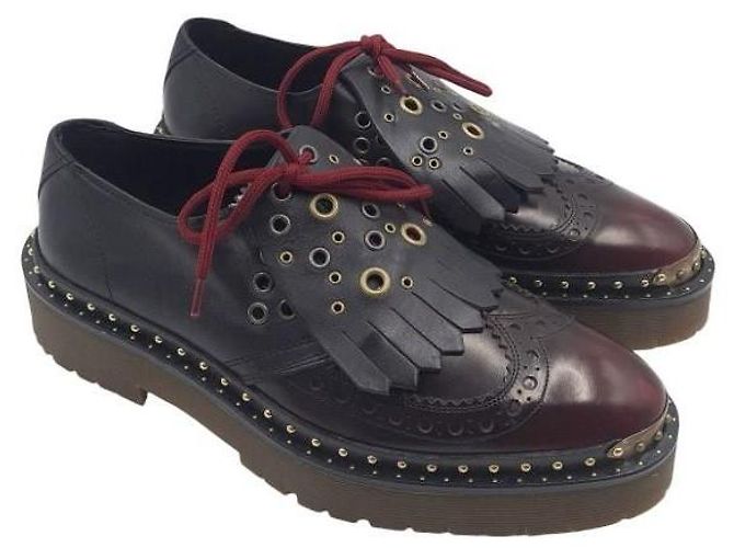 Burberry Bissett – Derby in pelle bordeaux e nera con borchie – Frange rimovibili Nero Marrone scuro - vista 3
