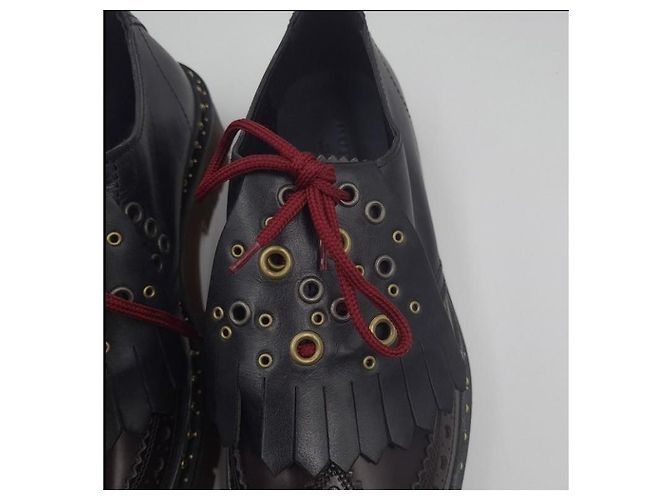 Burberry Bissett – Derby in pelle bordeaux e nera con borchie – Frange rimovibili Nero Marrone scuro - vista 8