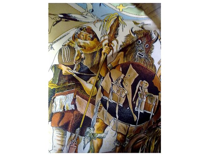 Foulard in seta Hermès "Mythologies des Hommes" Marrone Bianco Rosso Beige D'oro Verde Grigio Gold hardware - vista 3