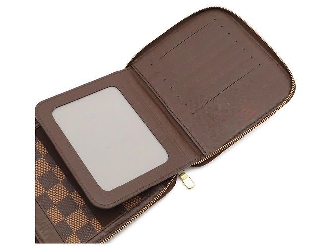 Portafoglio Bi-fold Rotondo Louis Vuitton Damier Olaf e Porta Passaporti Marrone - vista 7