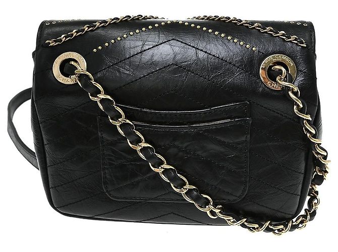Chanel Vintage Envelope Flap Chevron Calfskin Nero - vista 2