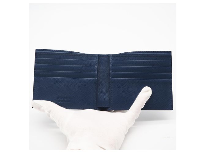 Prada Saffiano Blue Bi-Fold Wallet - view 11