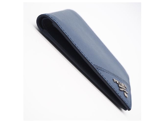 Prada Saffiano Blue Bi-Fold Wallet - view 6