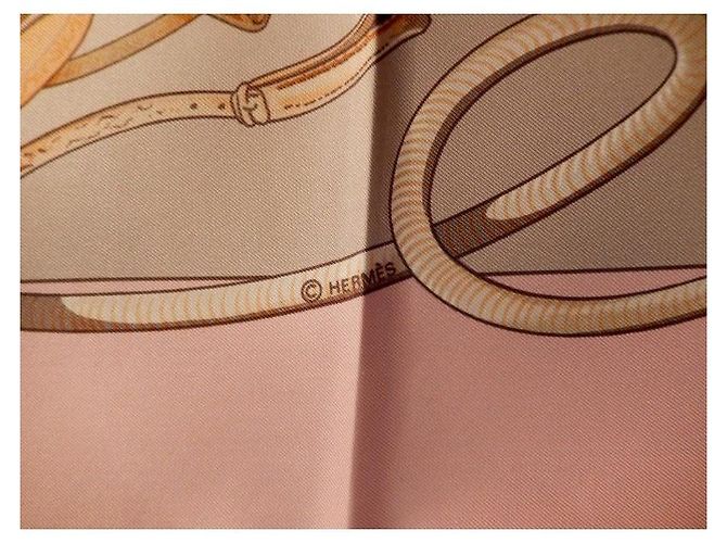 Hermès Seidentuch "Les Mustangs" Seidenschal Braun Pink Weiß Beige - Ansicht 2