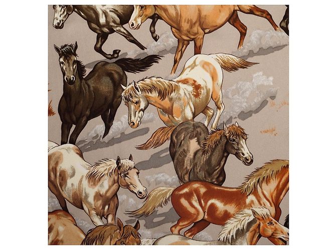 Hermès Seidentuch "Les Mustangs" Seidenschal Braun Pink Weiß Beige - Ansicht 8