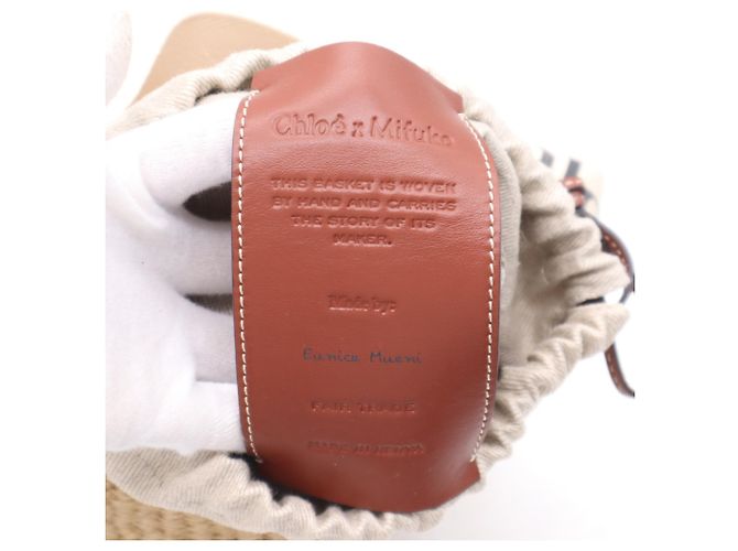Borsa a tracolla Chloé Woody Small Basket in rafia e lino Marrone Beige - vista 14
