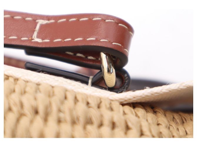 Borsa a tracolla Chloé Woody Small Basket in rafia e lino Marrone Beige - vista 6