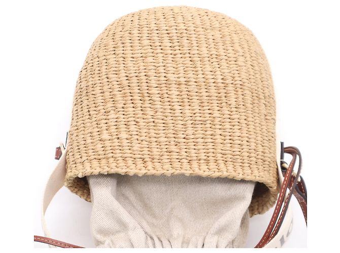 Borsa a tracolla Chloé Woody Small Basket in rafia e lino Marrone Beige - vista 7