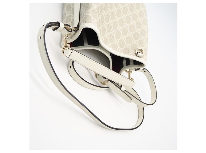 Borsa Secchiello Piccola Gucci GG Emblem Bianco Beige - vista 5