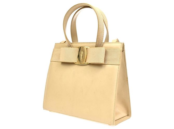 Borsa Tote convertibile Salvatore Ferragamo Vara Bow Leather Small Beige - vista 3