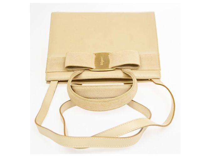 Borsa Tote convertibile Salvatore Ferragamo Vara Bow Leather Small Beige - vista 7