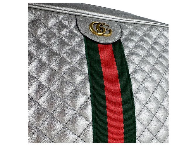 Borsa a tracolla Gucci in pelle argento - vista 11