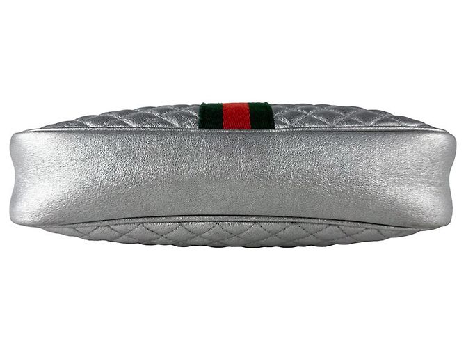 Borsa a tracolla Gucci in pelle argento - vista 4