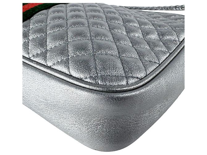 Borsa a tracolla Gucci in pelle argento - vista 8