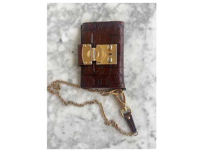 Miu Miu Cartera de Cuero Efecto Cocodrilo Marrón con Cadena Castaño - vista 2