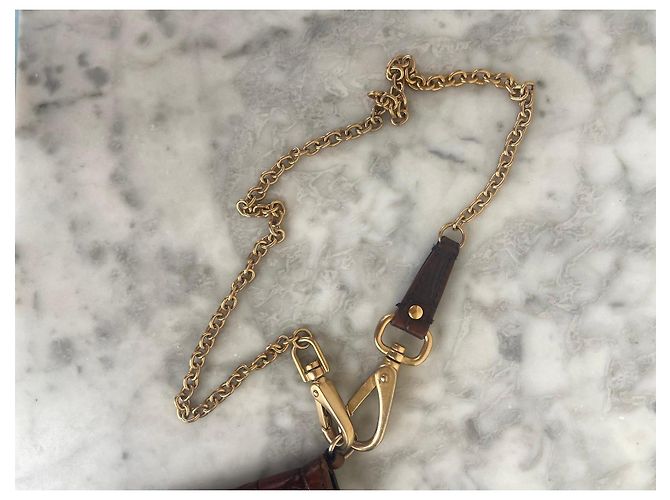 Miu Miu Cartera de Cuero Efecto Cocodrilo Marrón con Cadena Castaño - vista 6