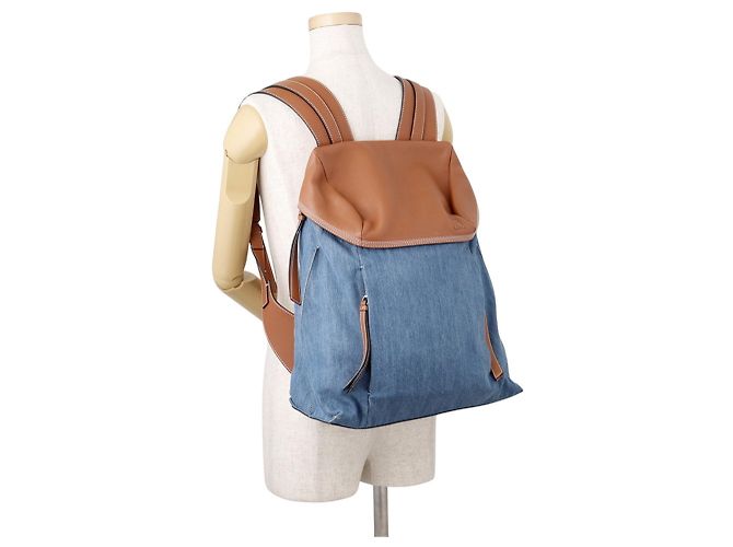 Loewe T Backpack Small Denim Leather Rucksack Blau - Ansicht 4