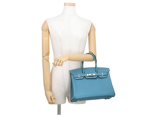 Hermès Borsa Hermes Birkin 30 Blue Jean in pelle Epsom - vista 4