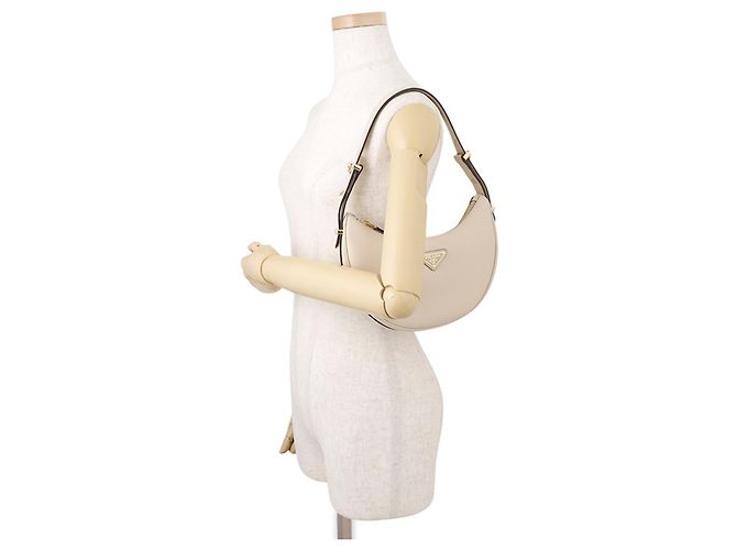 Borsa a tracolla in pelle Prada Arche Small Beige - vista 4