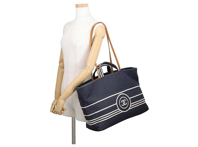 Chanel Denim Tote Bag Marineblau - Ansicht 5